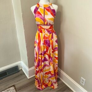 Abel the label anthropologie  Halter Maxi Dress in Pink, Yellow & White